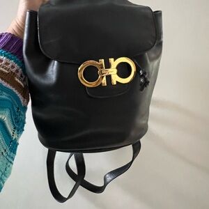Salvatore Ferragamo Black Backpack with Gold Hardware